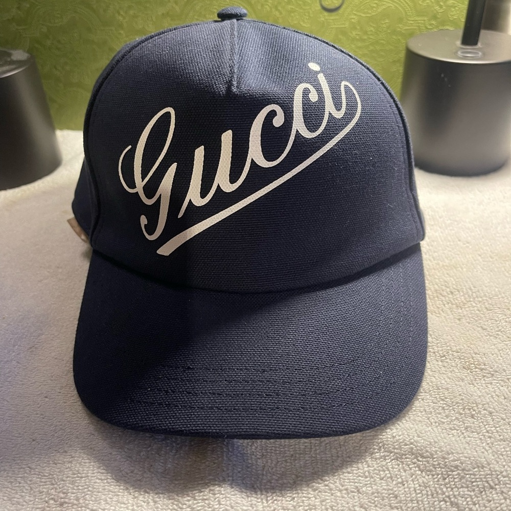 Gucci Dark Blue Baseball Cap with White Logo
